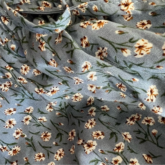 Blue & White Ditsy Floral Pleated Ruffle Tiered Drawstring Circle Skirt - Picture 5 of 8